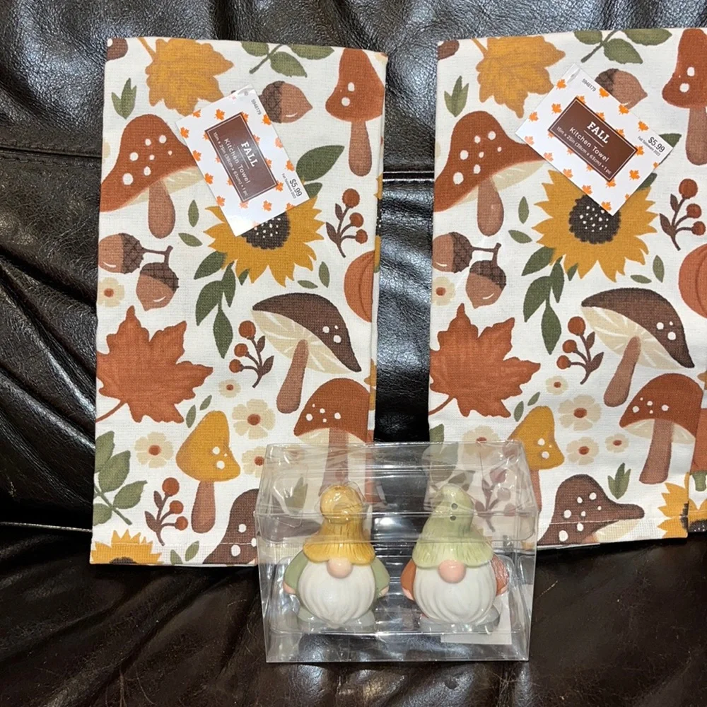 - Fall themed towel and salt  & pepper shaker bundle